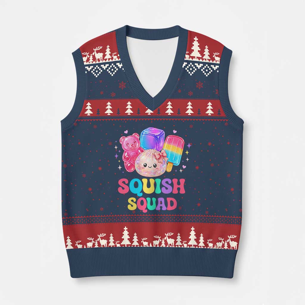 Squish Squad Kawaii Glitter Dumpling and Candy Graphic V-Neck Knit Sweater Vest Cute Gummy Bear Popsicle TS02 Navy Red Print Your Wear