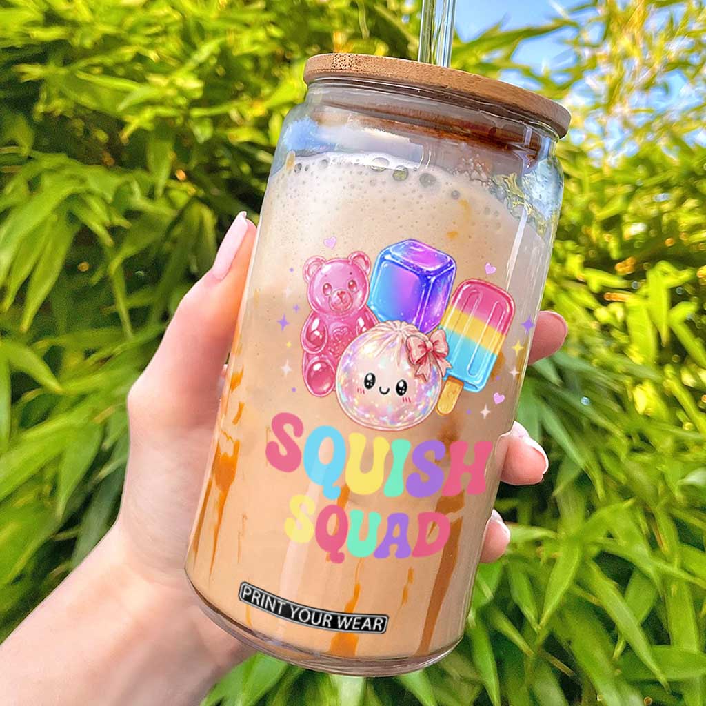Squish Squad Kawaii Glitter Dumpling and Candy Graphic Glass Can Cute Gummy Bear Popsicle TS02 Black Print Your Wear