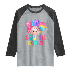 Squish Squad Kawaii Glitter Dumpling and Candy Graphic Raglan Shirt Cute Gummy Bear Popsicle