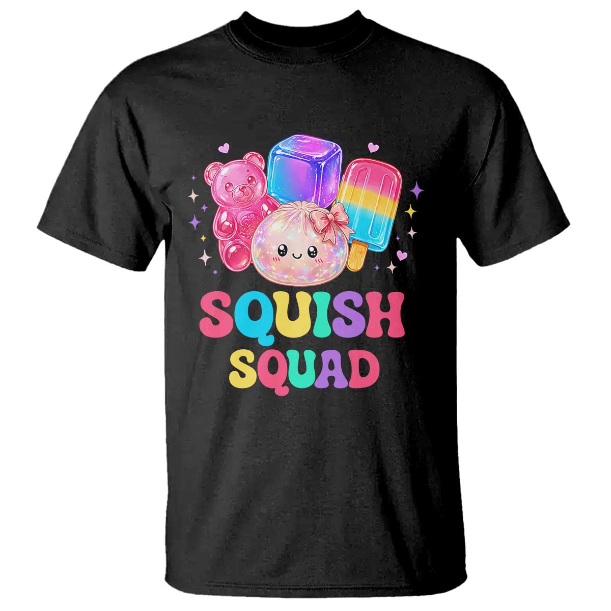 Squish Squad Kawaii Glitter Dumpling and Candy Graphic T Shirt Cute Gummy Bear Popsicle