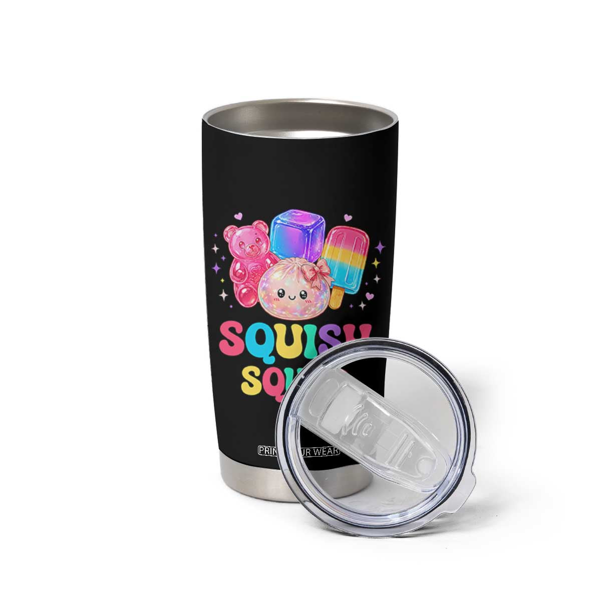Squish Squad Kawaii Glitter Dumpling and Candy Graphic Tumbler Cup Cute Gummy Bear Popsicle