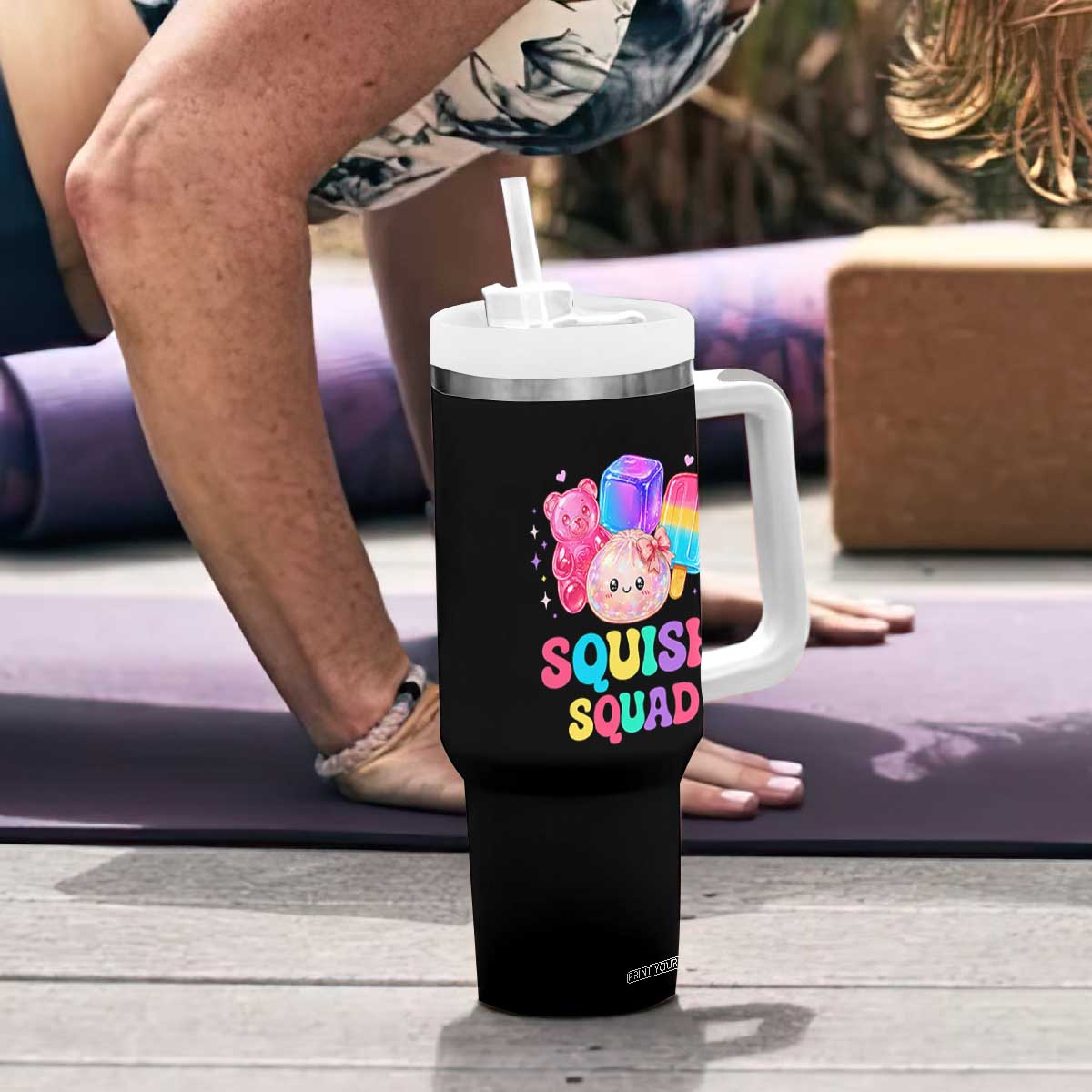 Squish Squad Kawaii Glitter Dumpling and Candy Graphic Tumbler With Handle Cute Gummy Bear Popsicle