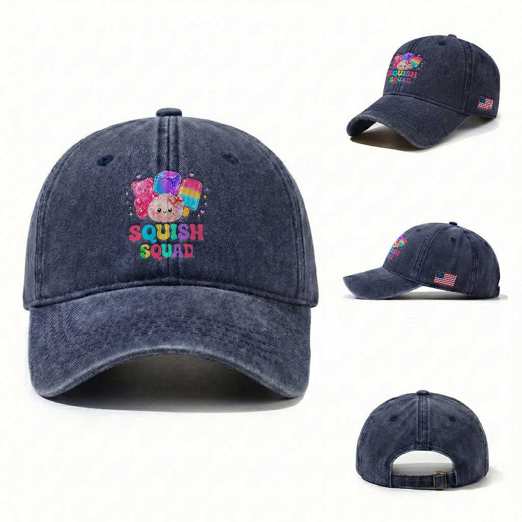 Squish Squad Kawaii Glitter Dumpling and Candy Graphic Washed Cotton Baseball Cap Cute Gummy Bear Popsicle