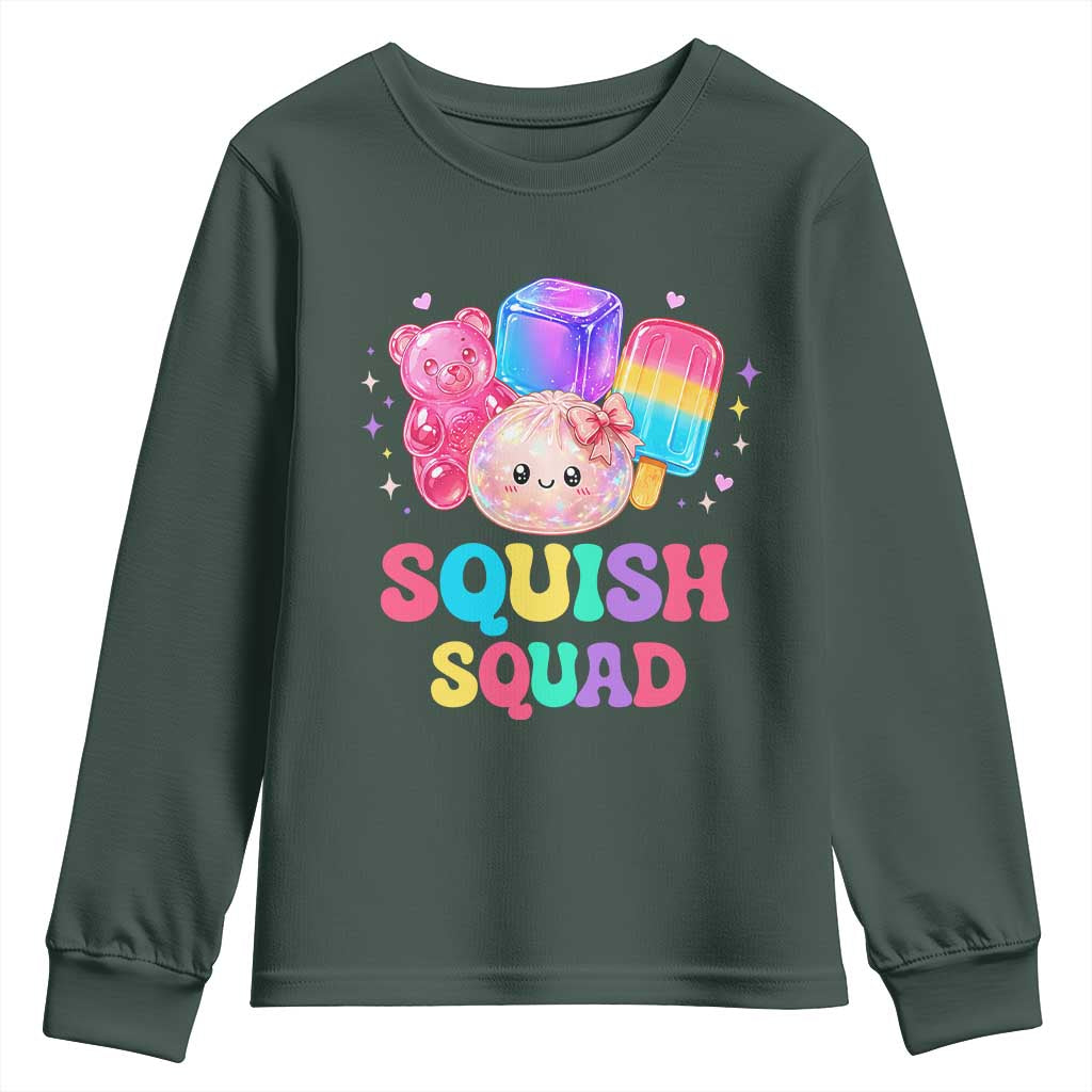 Squish Squad Kawaii Glitter Dumpling and Candy Graphic Youth Sweatshirt Cute Gummy Bear Popsicle