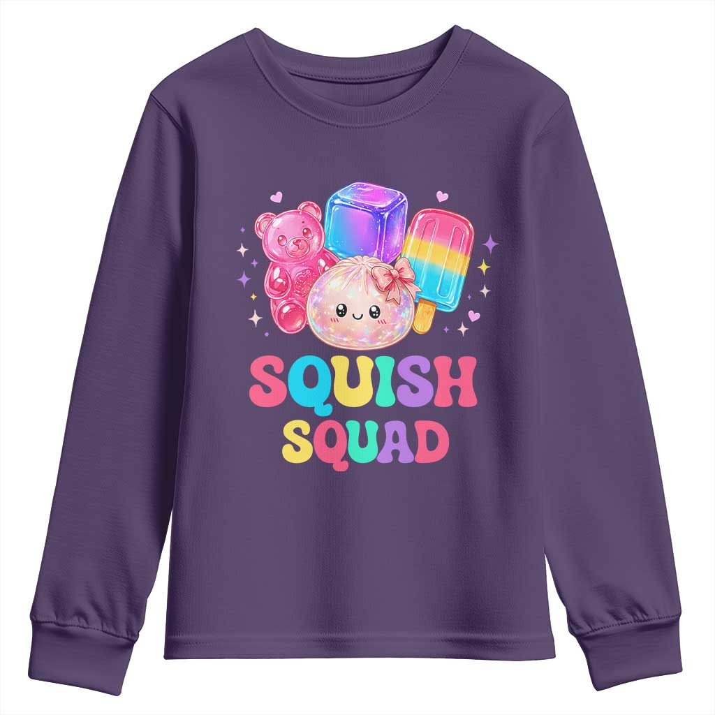 Squish Squad Kawaii Glitter Dumpling and Candy Graphic Youth Sweatshirt Cute Gummy Bear Popsicle