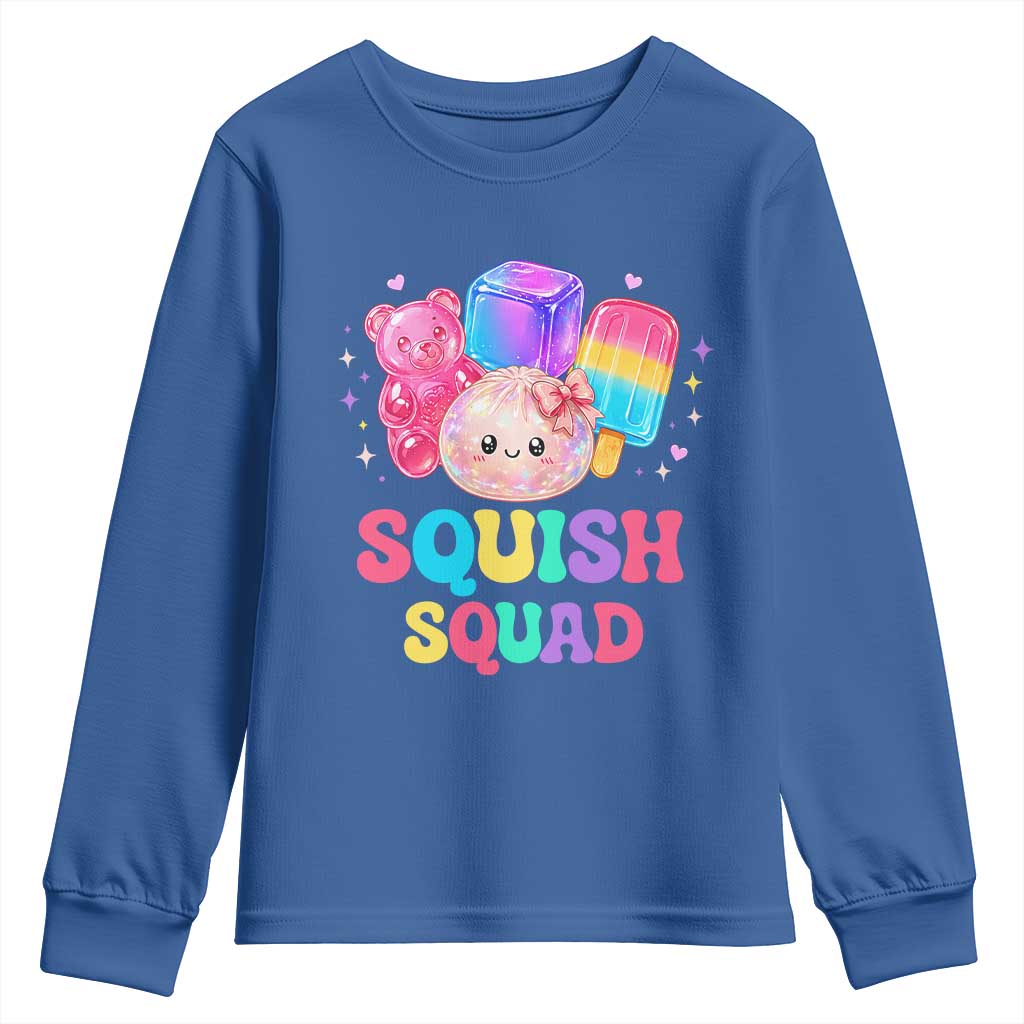 Squish Squad Kawaii Glitter Dumpling and Candy Graphic Youth Sweatshirt Cute Gummy Bear Popsicle