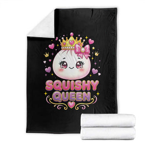 Squishy Queen Kawaii Glitter Dumpling Graphic Throw Blanket Cute Tiara Crown and Pink Bow
