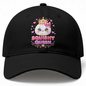 Squishy Queen Kawaii Glitter Dumpling Graphic Baseball Cap Cute Tiara Crown and Pink Bow