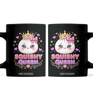 Squishy Queen Kawaii Glitter Dumpling Graphic Coffee Mug Cute Tiara Crown and Pink Bow