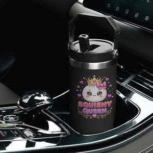 Squishy Queen Kawaii Glitter Dumpling Graphic Flip Straw Tumbler Cute Tiara Crown and Pink Bow