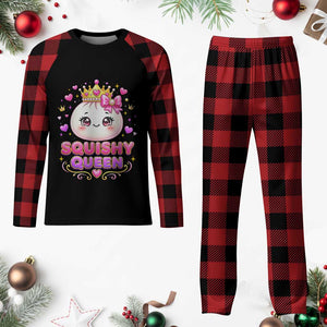 Squishy Queen Kawaii Glitter Dumpling Graphic Plaid Pajama Set Cute Tiara Crown and Pink Bow