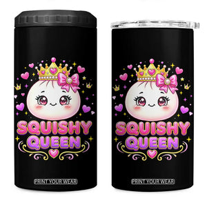 Squishy Queen Kawaii Glitter Dumpling Graphic 4 in 1 Can Cooler Tumbler Cute Tiara Crown and Pink Bow