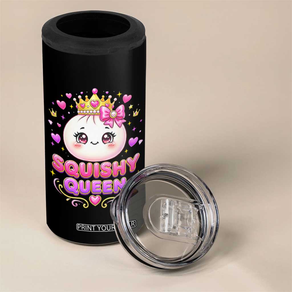 Squishy Queen Kawaii Glitter Dumpling Graphic 4 in 1 Can Cooler Tumbler Cute Tiara Crown and Pink Bow