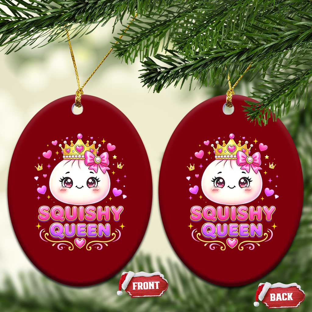 Squishy Queen Kawaii Glitter Dumpling Graphic Ceramic Ornament Cute Tiara Crown and Pink Bow