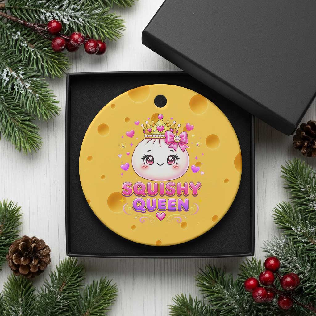 Squishy Queen Kawaii Glitter Dumpling Graphic Ceramic Ornament Cute Tiara Crown and Pink Bow