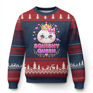 Squishy Queen Kawaii Glitter Dumpling Graphic Ugly Christmas Sweater Cute Tiara Crown and Pink Bow