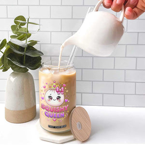Squishy Queen Kawaii Glitter Dumpling Graphic Glass Can Cute Tiara Crown and Pink Bow