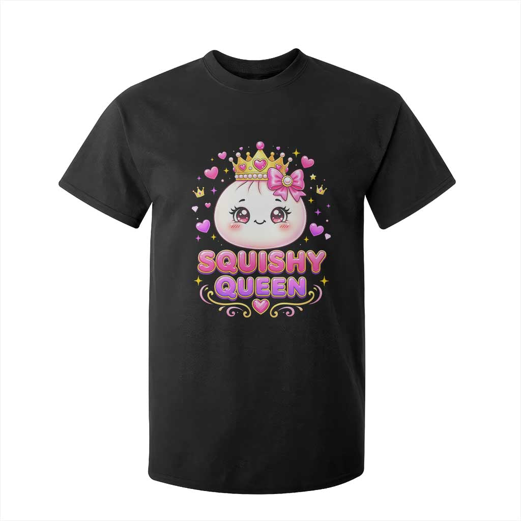 Squishy Queen Kawaii Glitter Dumpling Graphic T Shirt For Kid Cute Tiara Crown and Pink Bow