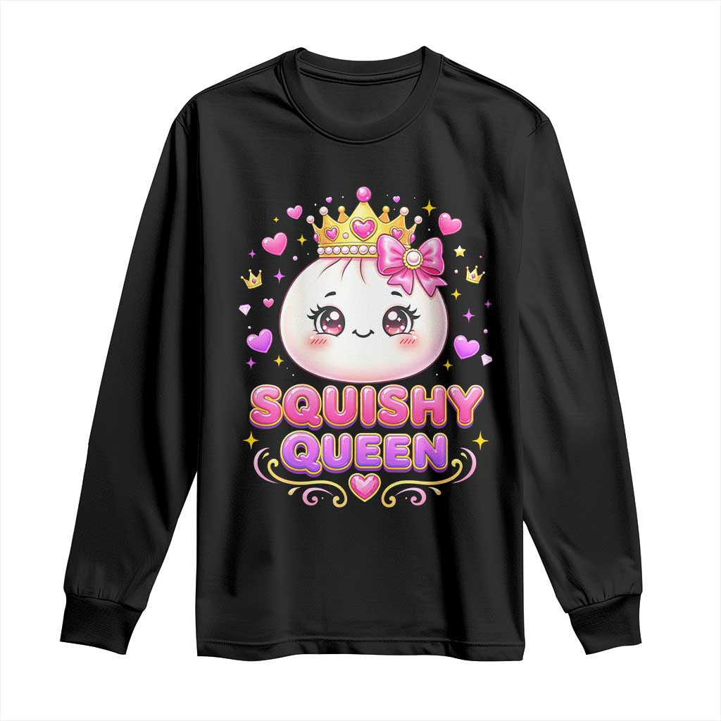 Squishy Queen Kawaii Glitter Dumpling Graphic Long Sleeve Shirt Cute Tiara Crown and Pink Bow