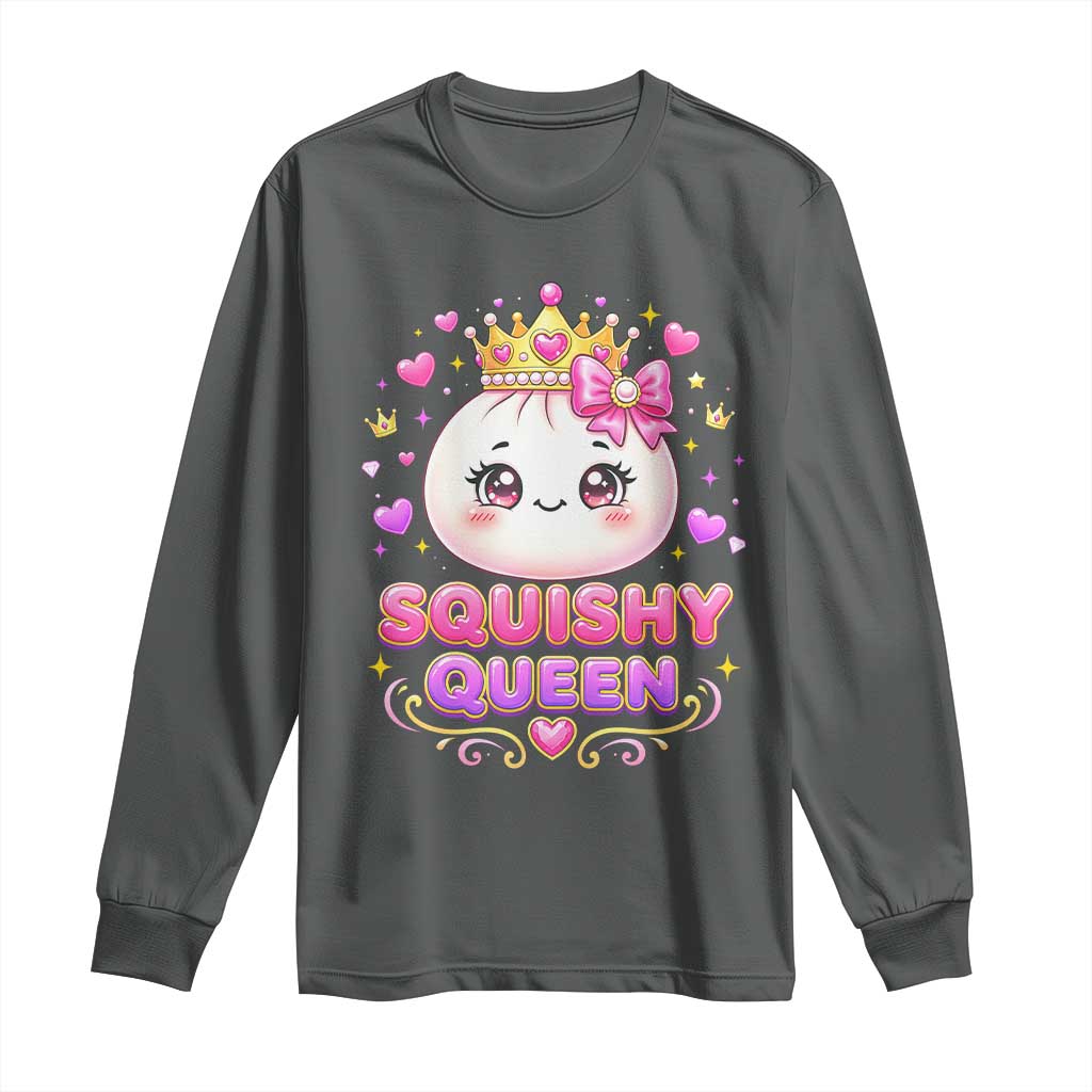 Squishy Queen Kawaii Glitter Dumpling Graphic Long Sleeve Shirt Cute Tiara Crown and Pink Bow