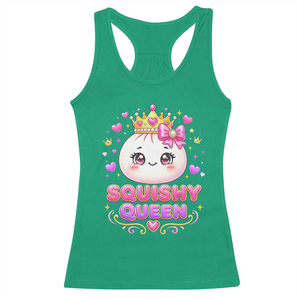 Squishy Queen Kawaii Glitter Dumpling Graphic Racerback Tank Top Cute Tiara Crown and Pink Bow