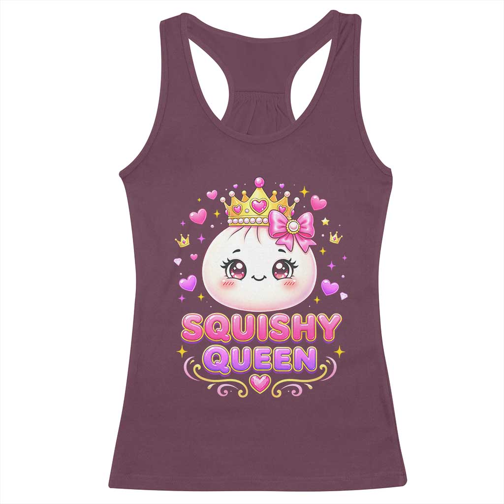 Squishy Queen Kawaii Glitter Dumpling Graphic Racerback Tank Top Cute Tiara Crown and Pink Bow