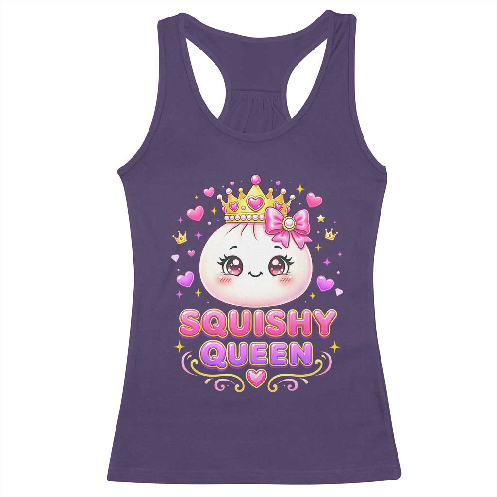 Squishy Queen Kawaii Glitter Dumpling Graphic Racerback Tank Top Cute Tiara Crown and Pink Bow