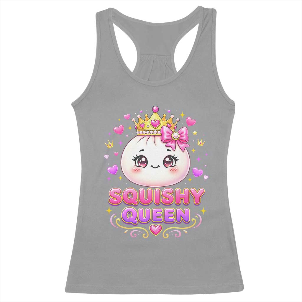 Squishy Queen Kawaii Glitter Dumpling Graphic Racerback Tank Top Cute Tiara Crown and Pink Bow