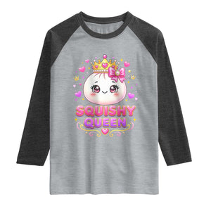 Squishy Queen Kawaii Glitter Dumpling Graphic Raglan Shirt Cute Tiara Crown and Pink Bow