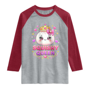 Squishy Queen Kawaii Glitter Dumpling Graphic Raglan Shirt Cute Tiara Crown and Pink Bow