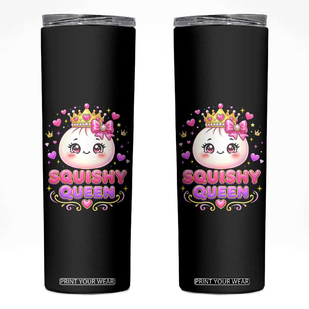 Squishy Queen Kawaii Glitter Dumpling Graphic Skinny Tumbler Cute Tiara Crown and Pink Bow