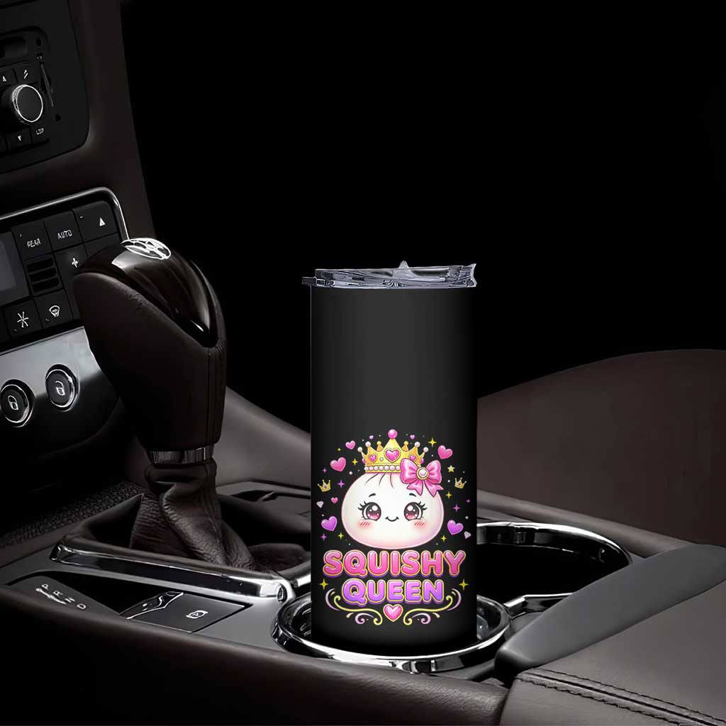 Squishy Queen Kawaii Glitter Dumpling Graphic Skinny Tumbler Cute Tiara Crown and Pink Bow
