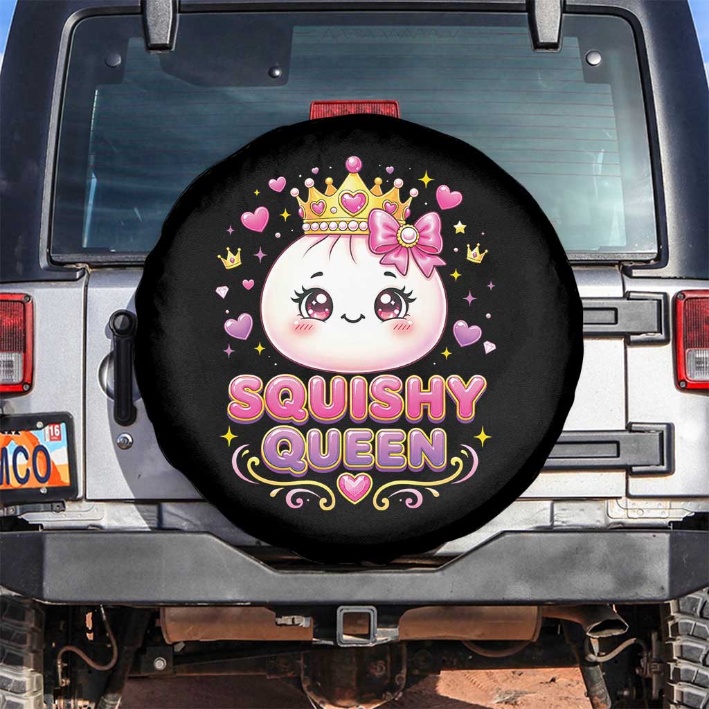 Squishy Queen Kawaii Glitter Dumpling Graphic Spare Tire Cover Cute Tiara Crown and Pink Bow