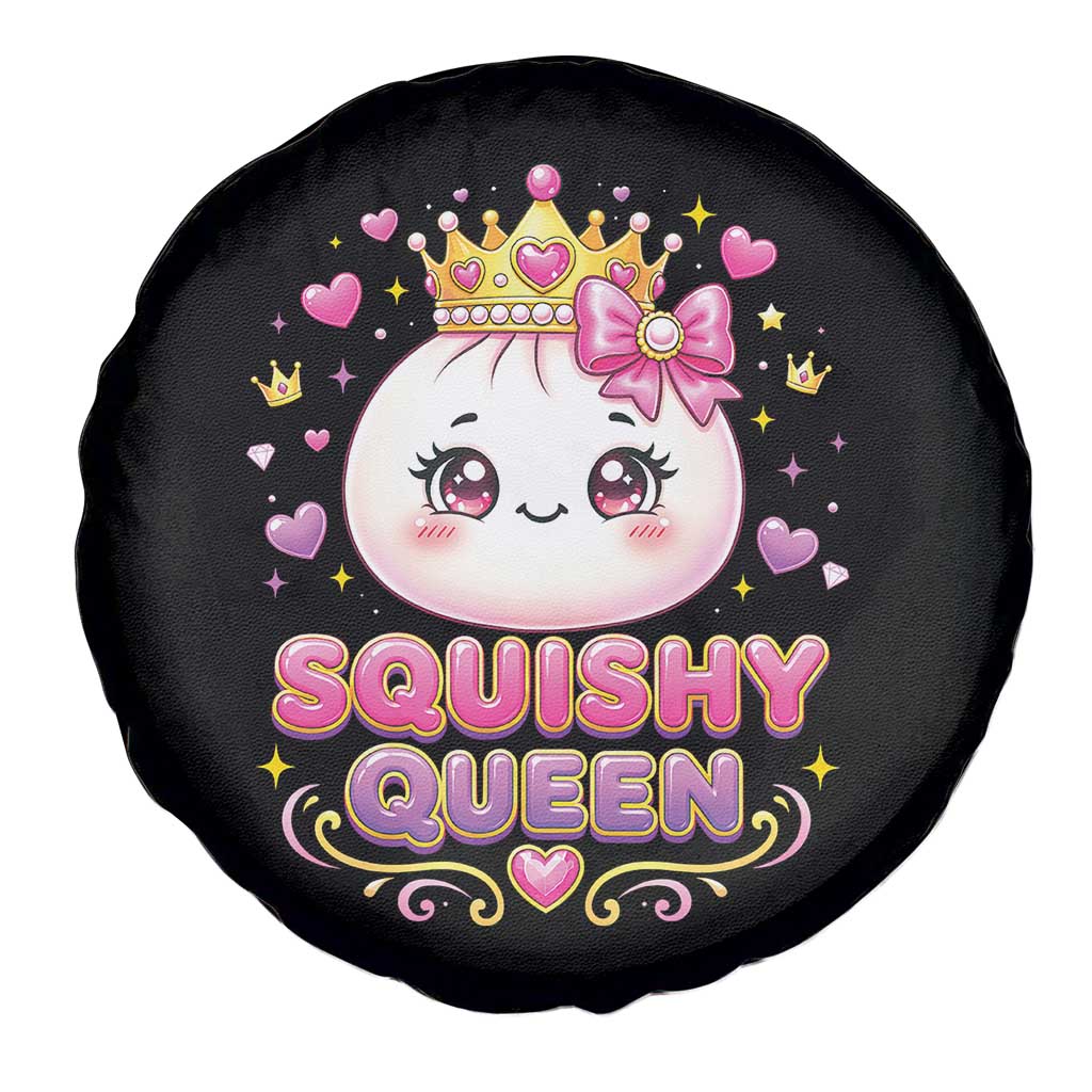 Squishy Queen Kawaii Glitter Dumpling Graphic Spare Tire Cover Cute Tiara Crown and Pink Bow