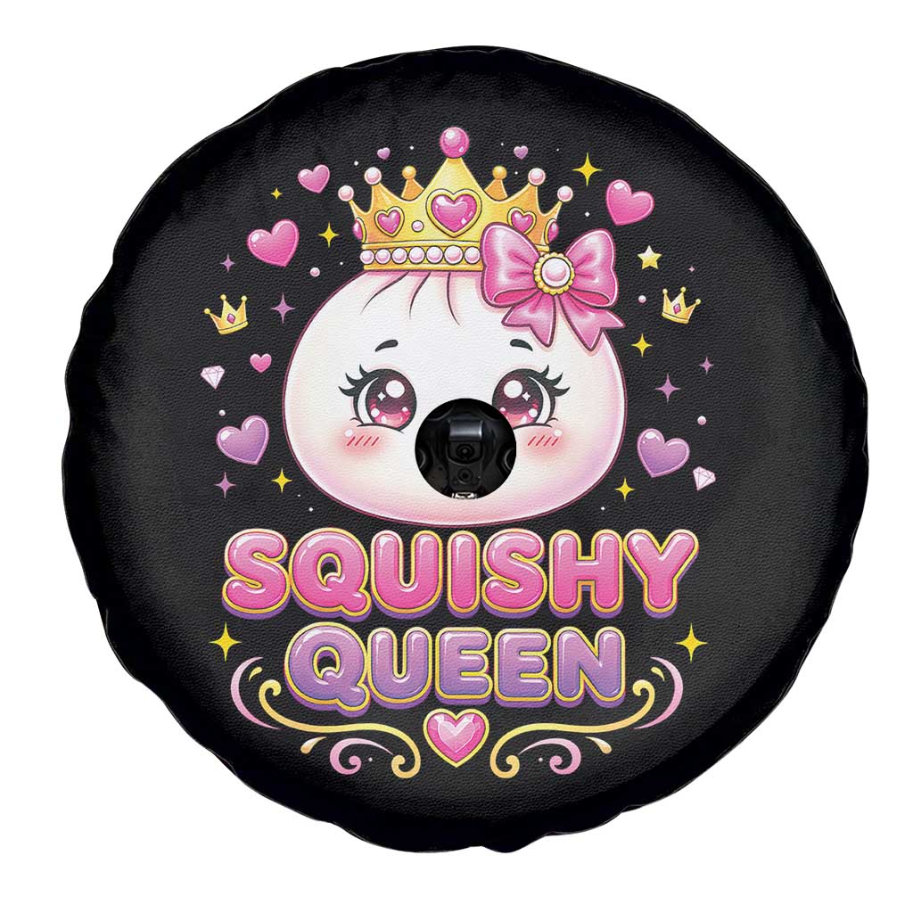 Squishy Queen Kawaii Glitter Dumpling Graphic Spare Tire Cover Cute Tiara Crown and Pink Bow