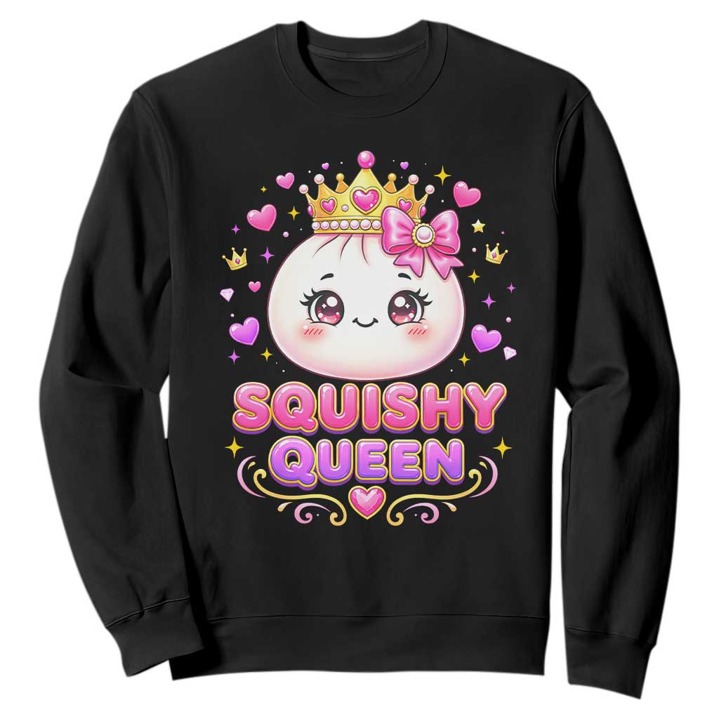 Squishy Queen Kawaii Glitter Dumpling Graphic Sweatshirt Cute Tiara Crown and Pink Bow