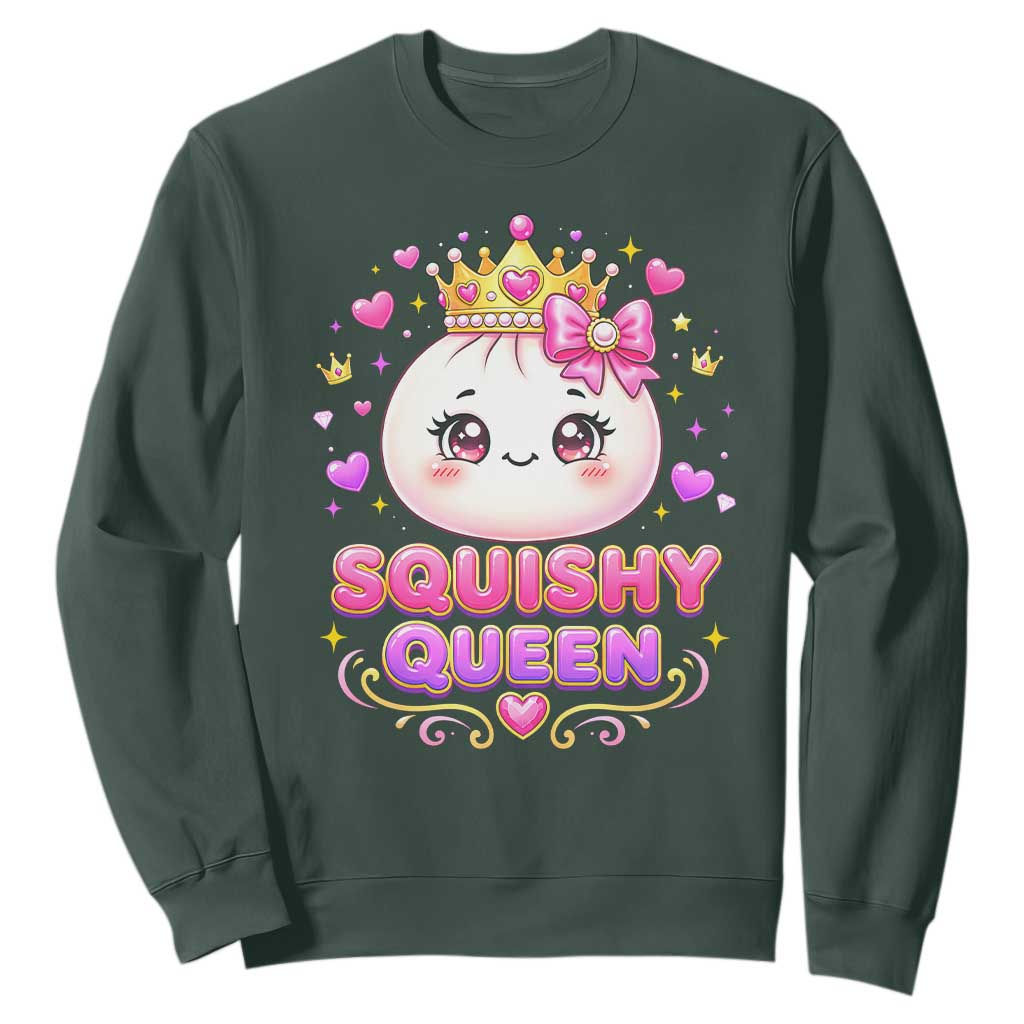 Squishy Queen Kawaii Glitter Dumpling Graphic Sweatshirt Cute Tiara Crown and Pink Bow