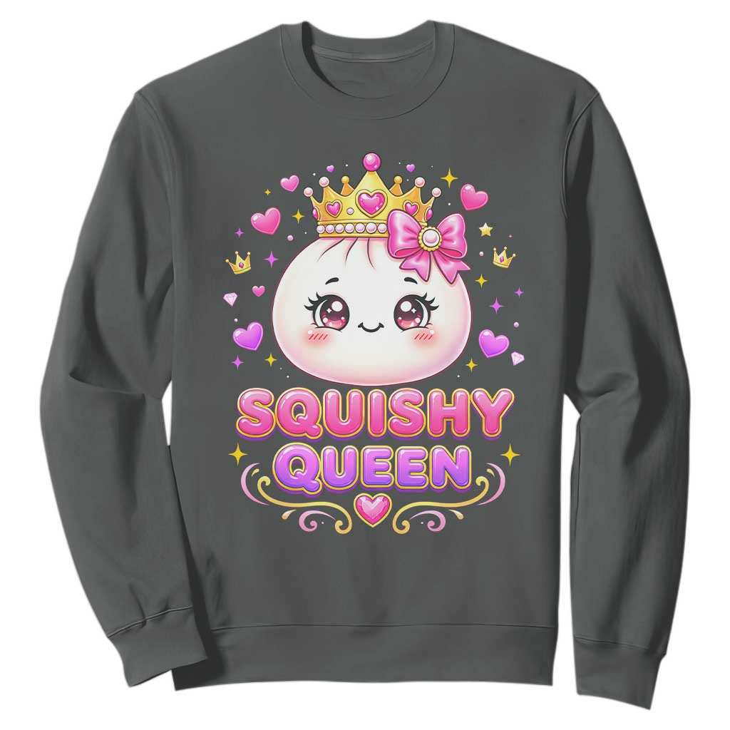 Squishy Queen Kawaii Glitter Dumpling Graphic Sweatshirt Cute Tiara Crown and Pink Bow