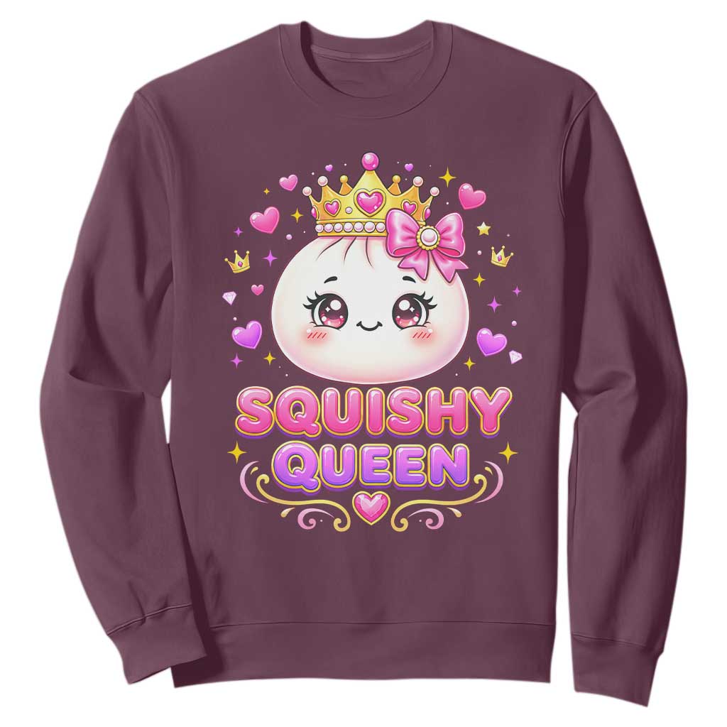 Squishy Queen Kawaii Glitter Dumpling Graphic Sweatshirt Cute Tiara Crown and Pink Bow