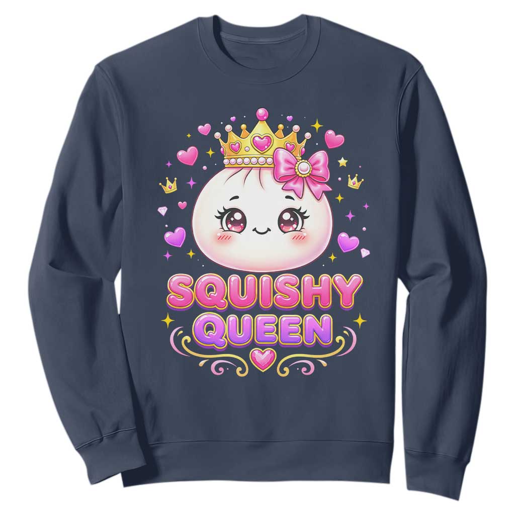 Squishy Queen Kawaii Glitter Dumpling Graphic Sweatshirt Cute Tiara Crown and Pink Bow