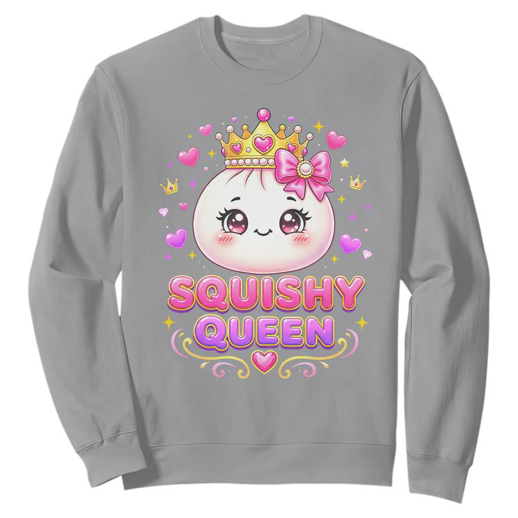 Squishy Queen Kawaii Glitter Dumpling Graphic Sweatshirt Cute Tiara Crown and Pink Bow