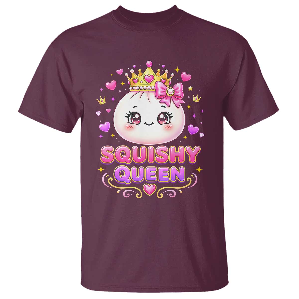 Squishy Queen Kawaii Glitter Dumpling Graphic T Shirt Cute Tiara Crown and Pink Bow