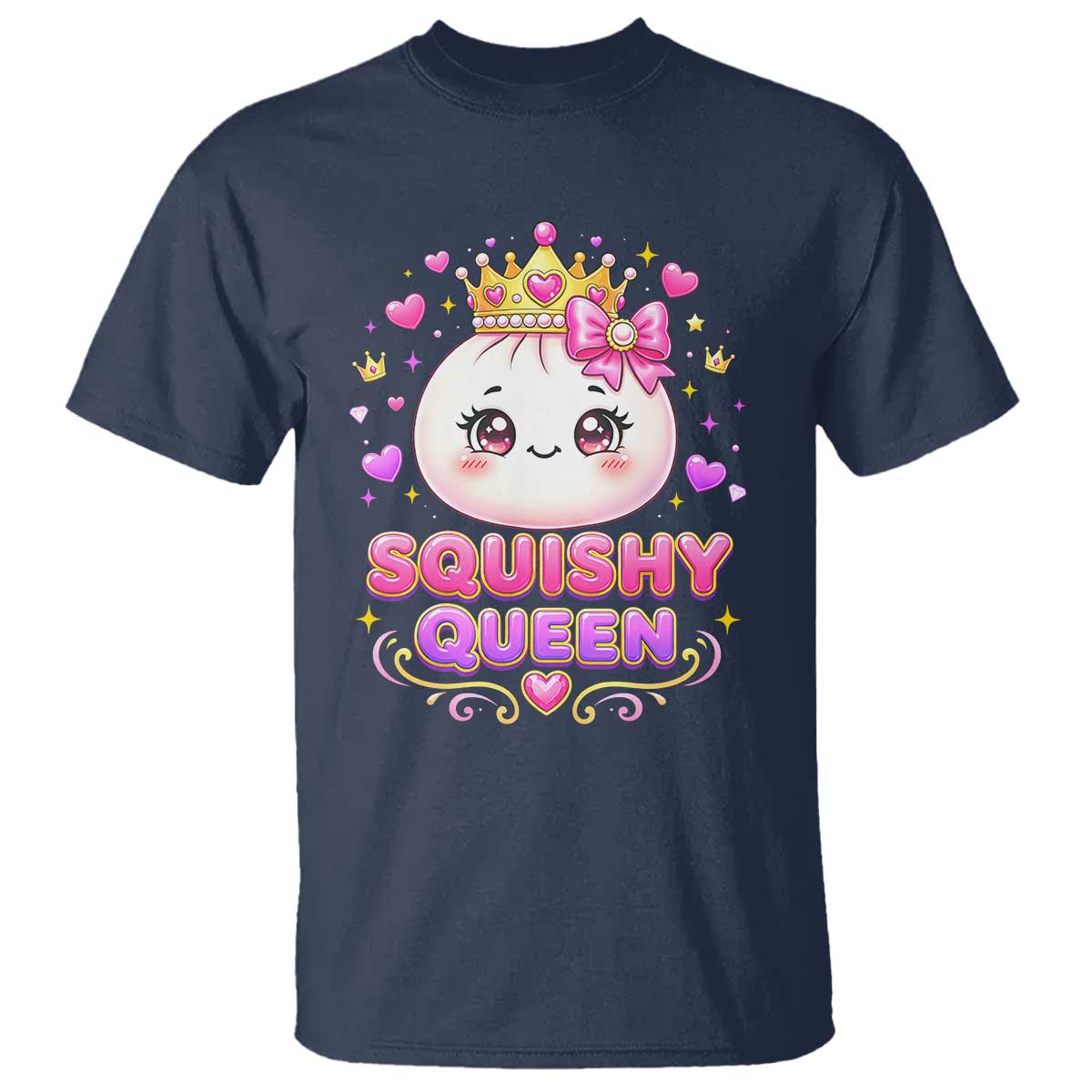 Squishy Queen Kawaii Glitter Dumpling Graphic T Shirt Cute Tiara Crown and Pink Bow