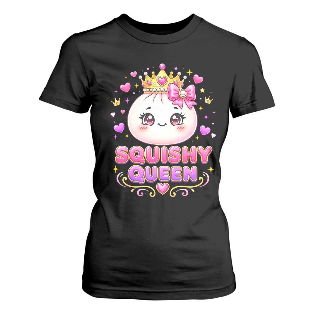 Squishy Queen Kawaii Glitter Dumpling Graphic T Shirt For Women Cute Tiara Crown and Pink Bow