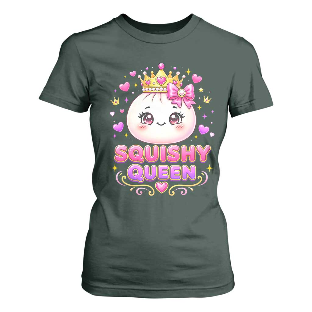 Squishy Queen Kawaii Glitter Dumpling Graphic T Shirt For Women Cute Tiara Crown and Pink Bow