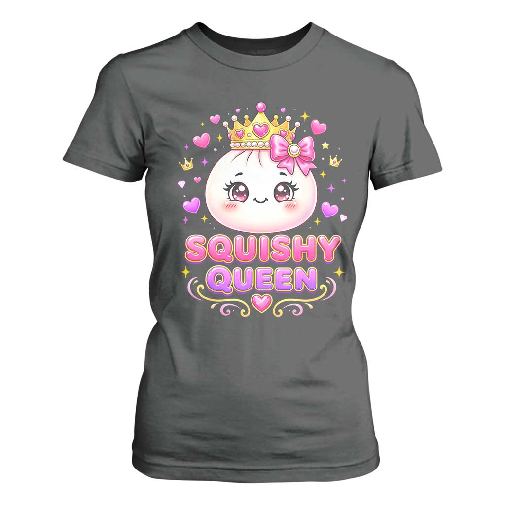 Squishy Queen Kawaii Glitter Dumpling Graphic T Shirt For Women Cute Tiara Crown and Pink Bow