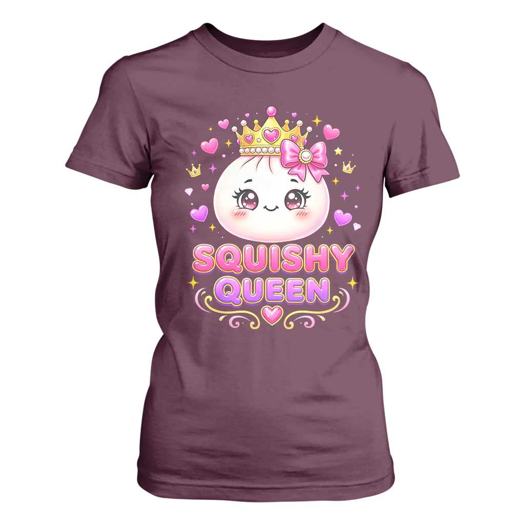 Squishy Queen Kawaii Glitter Dumpling Graphic T Shirt For Women Cute Tiara Crown and Pink Bow