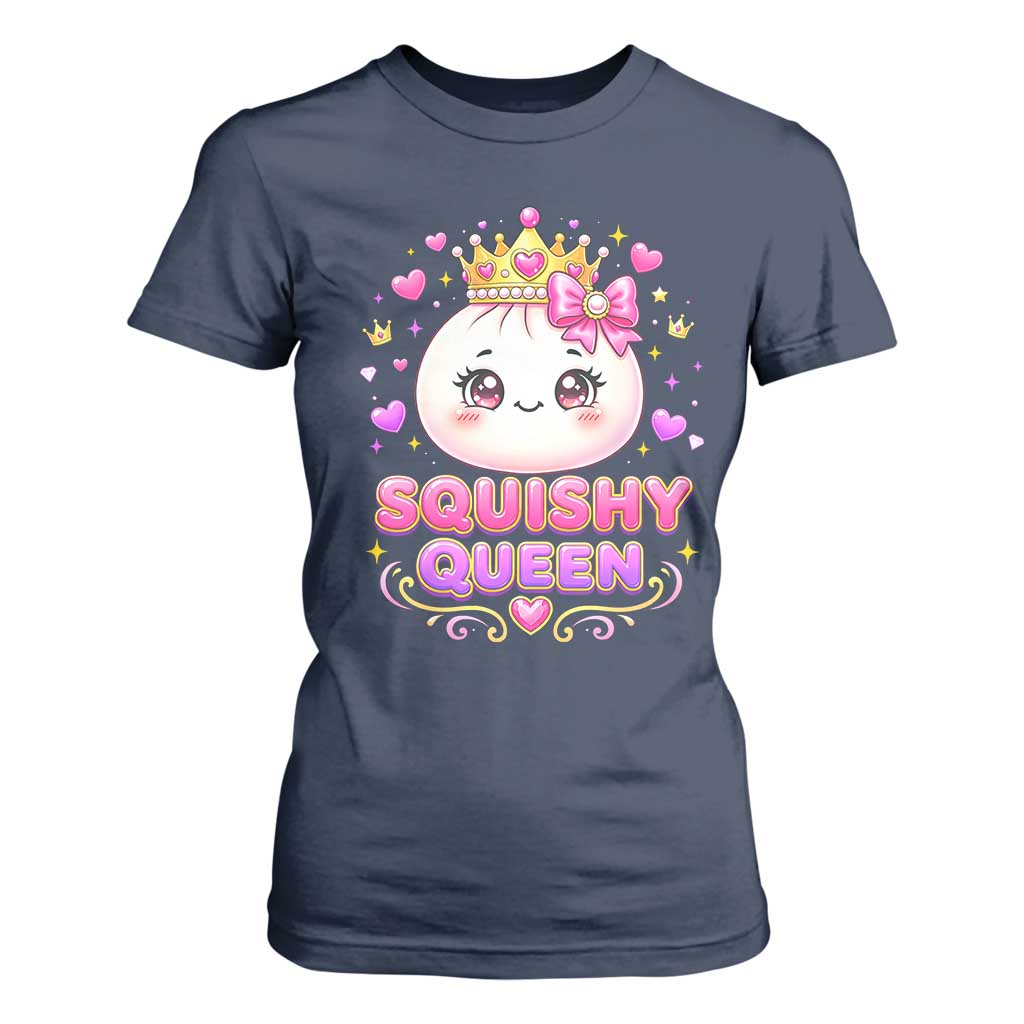 Squishy Queen Kawaii Glitter Dumpling Graphic T Shirt For Women Cute Tiara Crown and Pink Bow