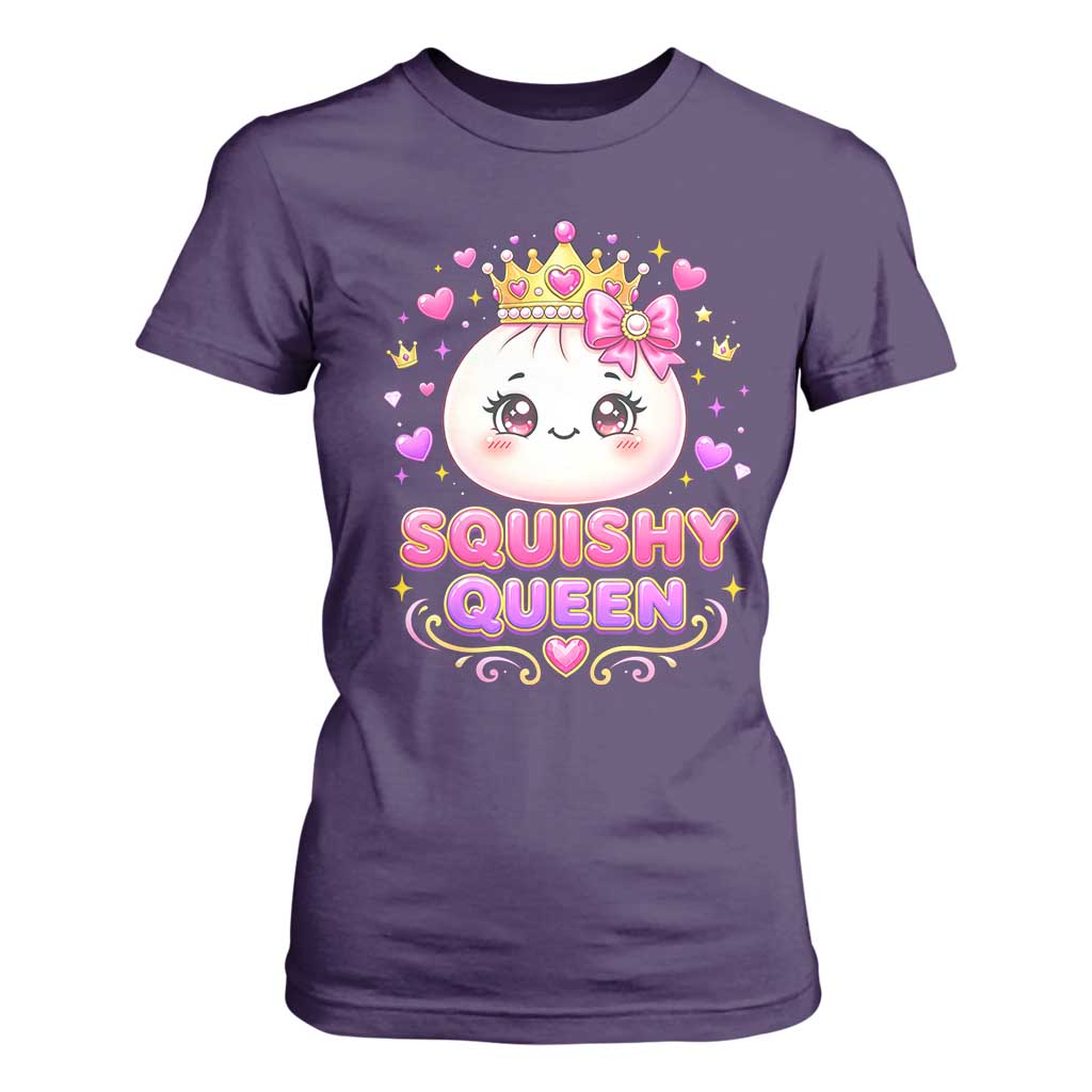 Squishy Queen Kawaii Glitter Dumpling Graphic T Shirt For Women Cute Tiara Crown and Pink Bow