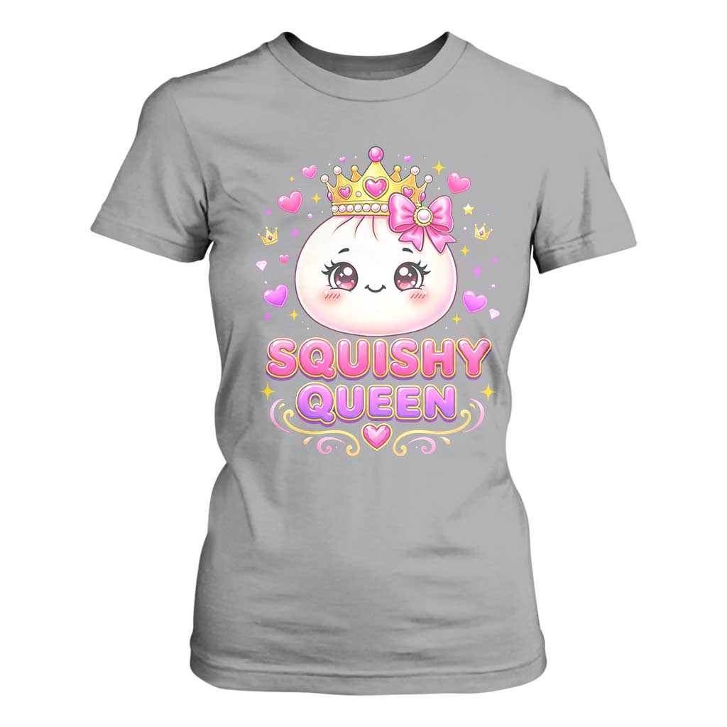 Squishy Queen Kawaii Glitter Dumpling Graphic T Shirt For Women Cute Tiara Crown and Pink Bow